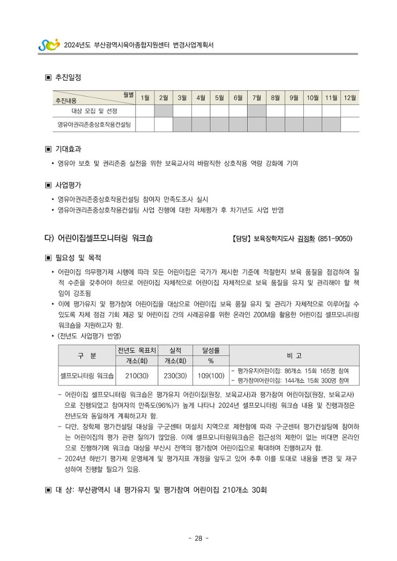 2024 부산광역시육아종합지원센터 변경사업계획(안) 29페이지