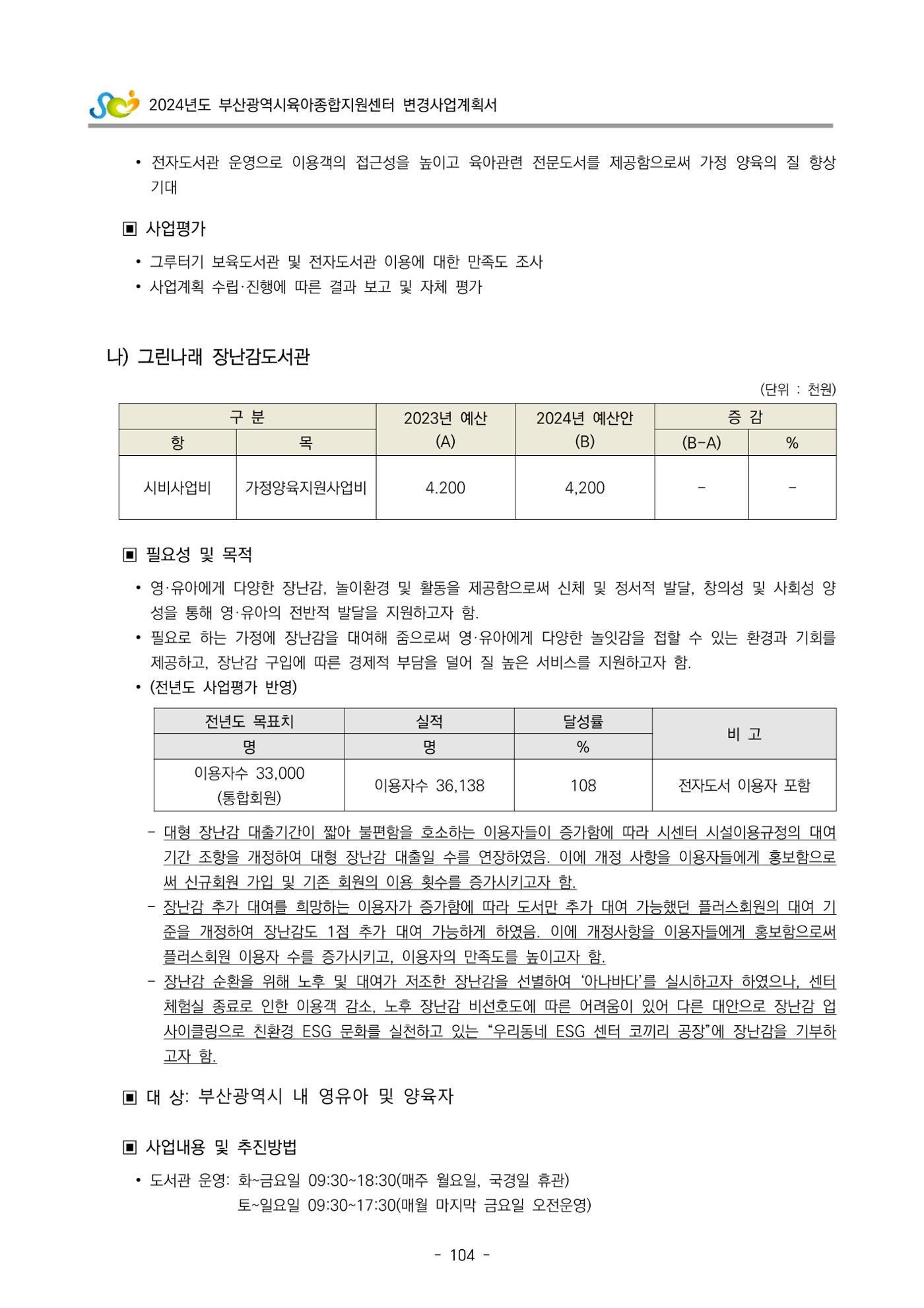 2024 부산광역시육아종합지원센터 변경사업계획(안) 105페이지