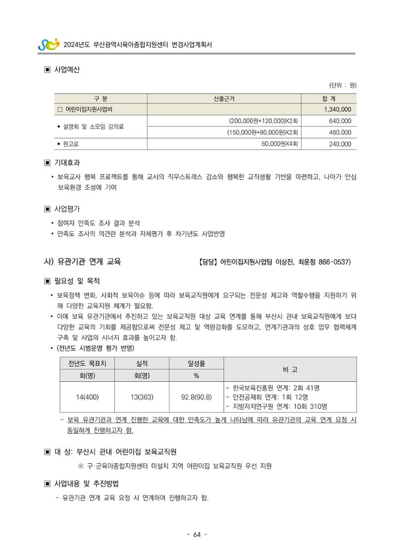 2024 부산광역시육아종합지원센터 변경사업계획(안) 65페이지