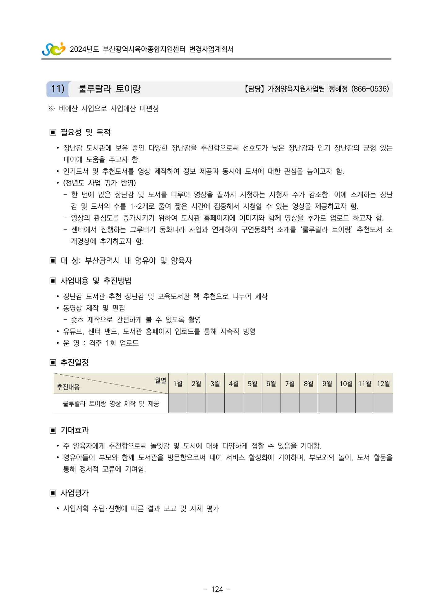 2024 부산광역시육아종합지원센터 변경사업계획(안) 125페이지