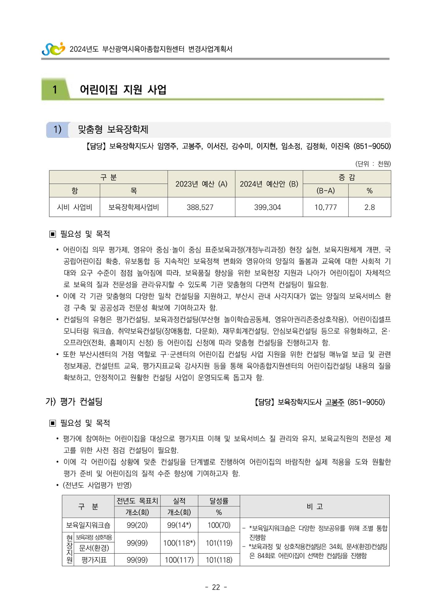 2024 부산광역시육아종합지원센터 변경사업계획(안) 23페이지