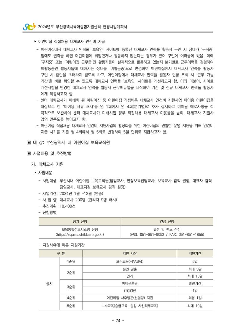 2024 부산광역시육아종합지원센터 변경사업계획(안) 75페이지