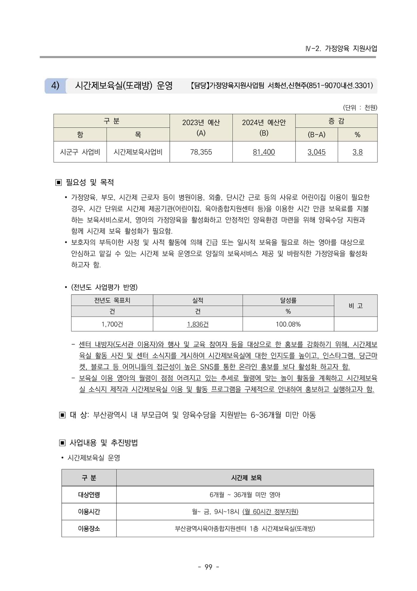 2024 부산광역시육아종합지원센터 변경사업계획(안) 100페이지