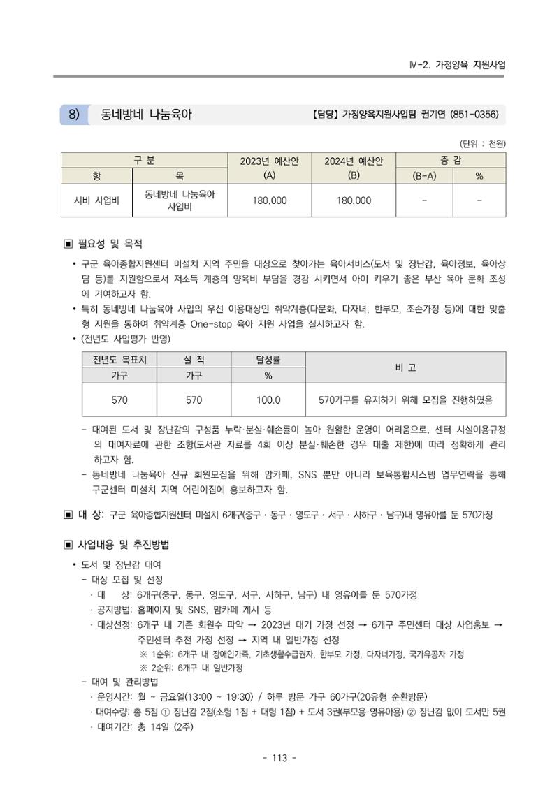 2024 부산광역시육아종합지원센터 변경사업계획(안) 114페이지