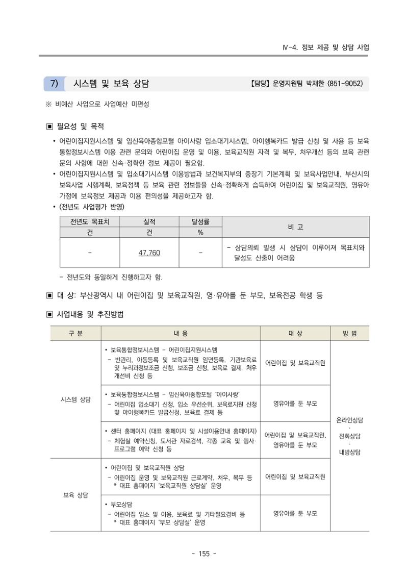 2024 부산광역시육아종합지원센터 변경사업계획(안) 156페이지