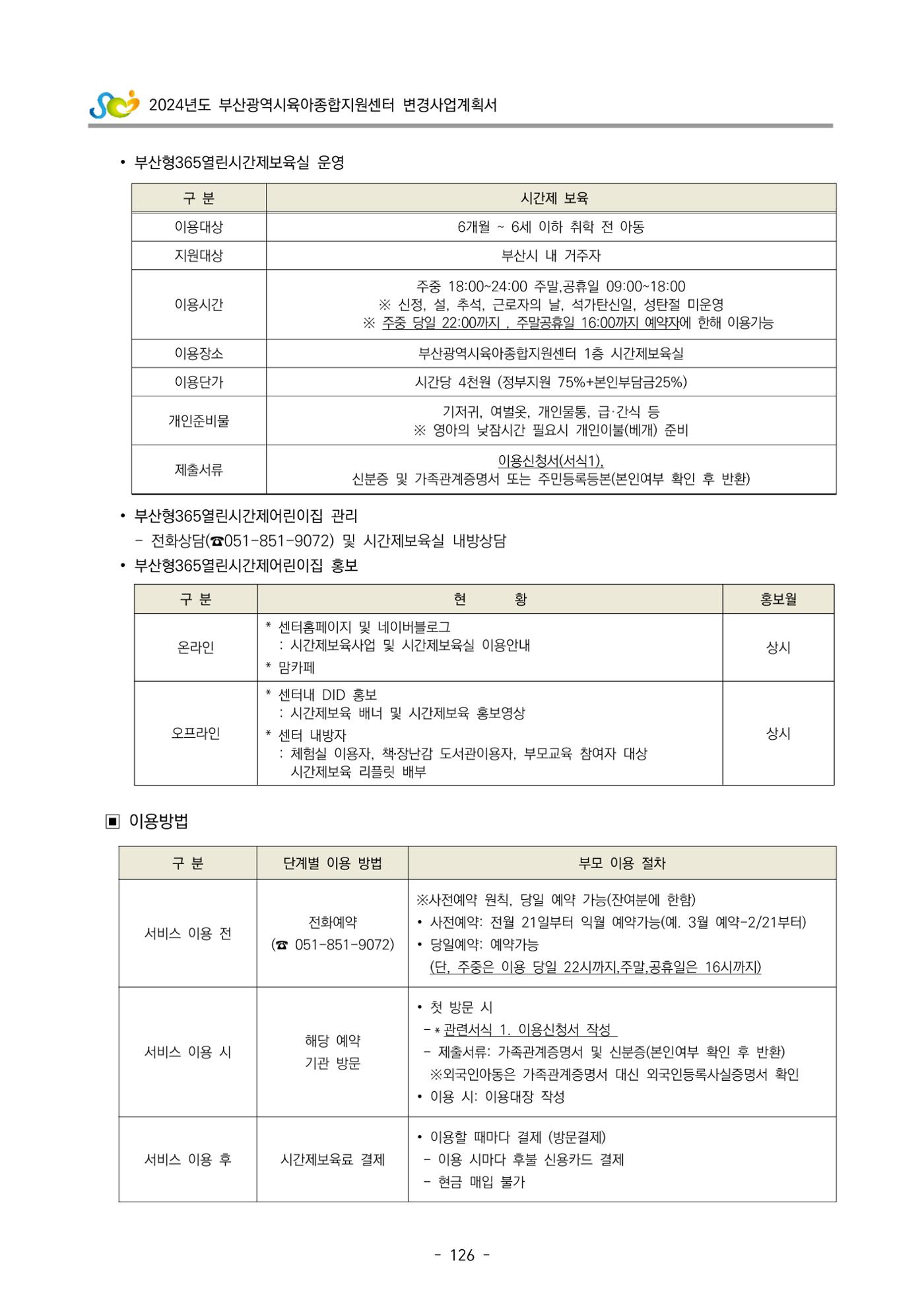 2024 부산광역시육아종합지원센터 변경사업계획(안) 127페이지