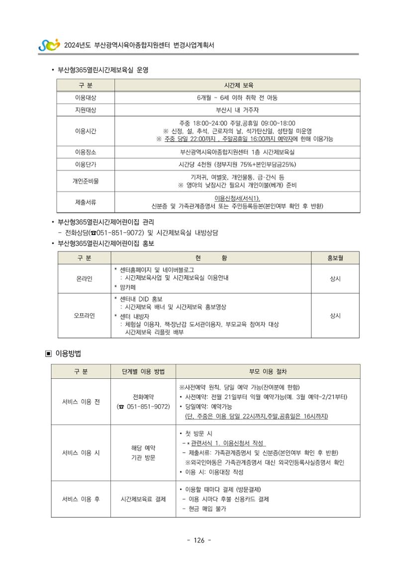 2024 부산광역시육아종합지원센터 변경사업계획(안) 127페이지