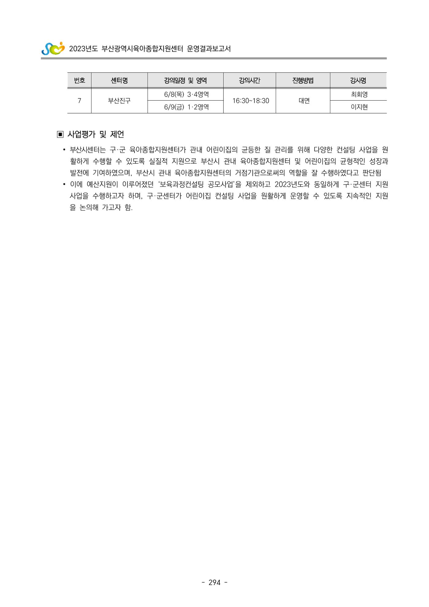 2023 부산광역시육아종합지원센터 운영결과보고서 295페이지