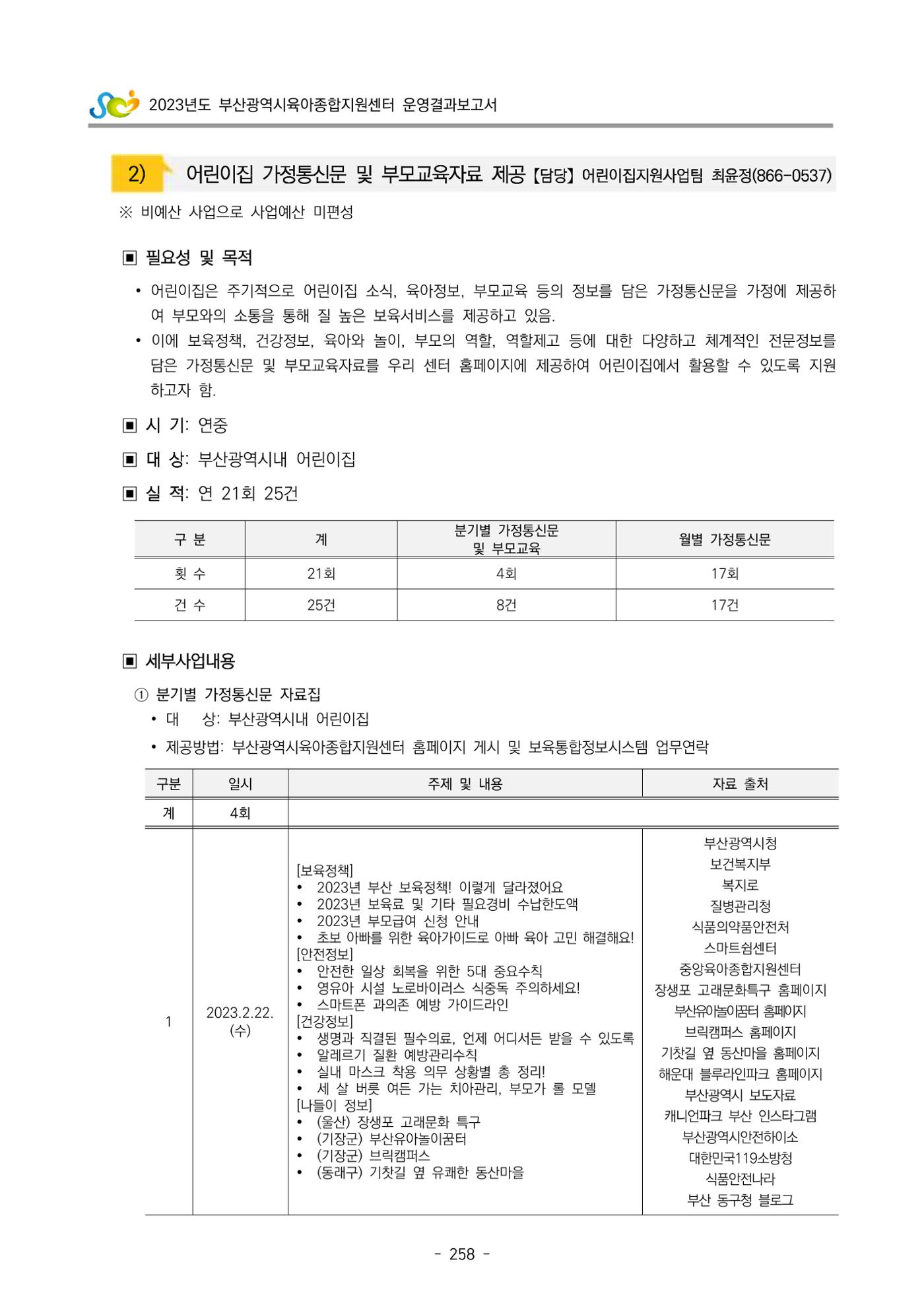 2023 부산광역시육아종합지원센터 운영결과보고서 259페이지