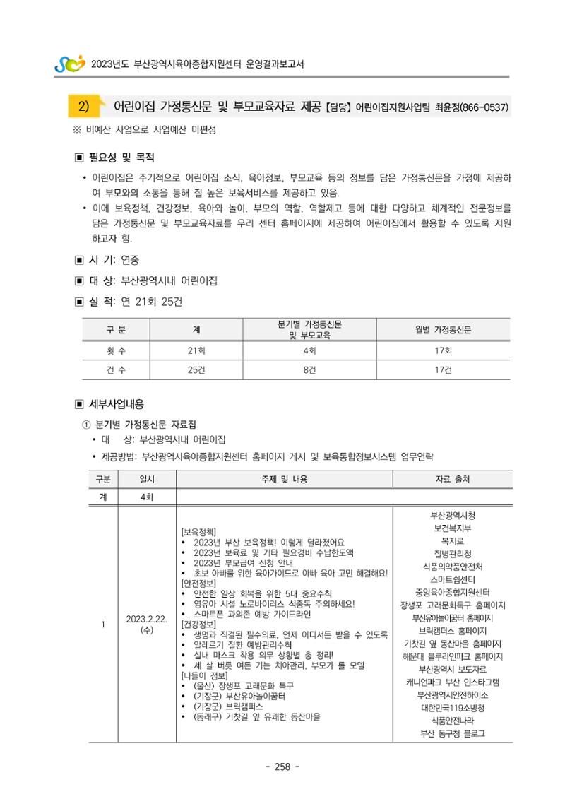2023 부산광역시육아종합지원센터 운영결과보고서 259페이지