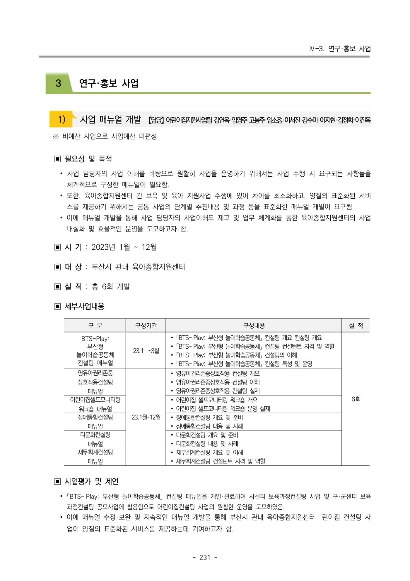 2023 부산광역시육아종합지원센터 운영결과보고서 232페이지