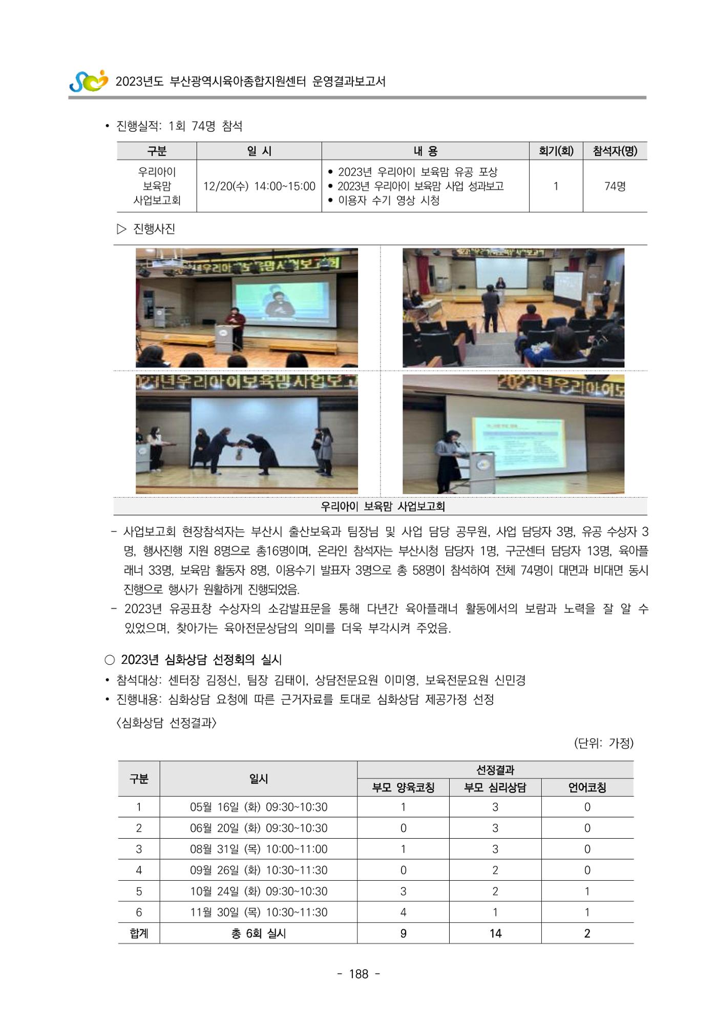 2023 부산광역시육아종합지원센터 운영결과보고서 189페이지