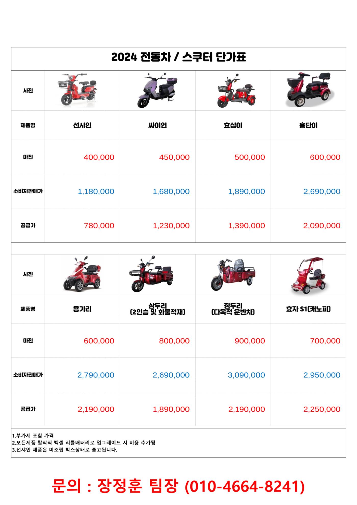 저속전동스쿠터 단가표 1페이지