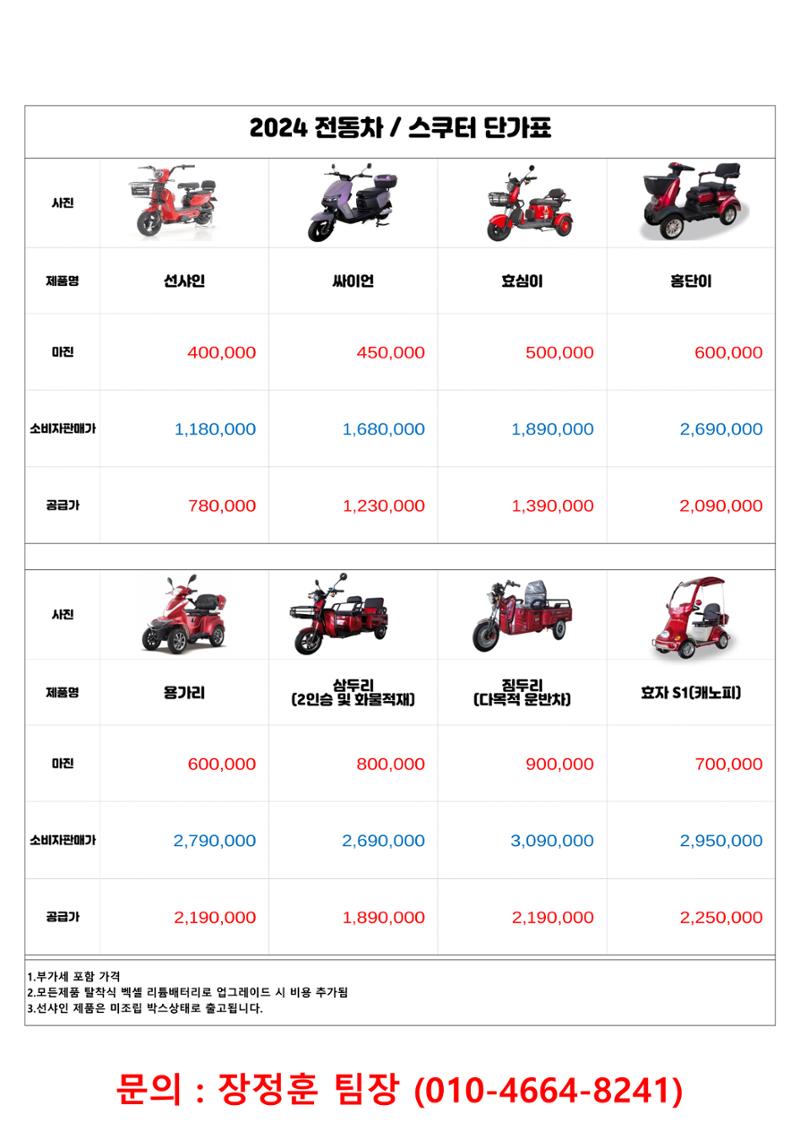 저속전동스쿠터 단가표 1페이지