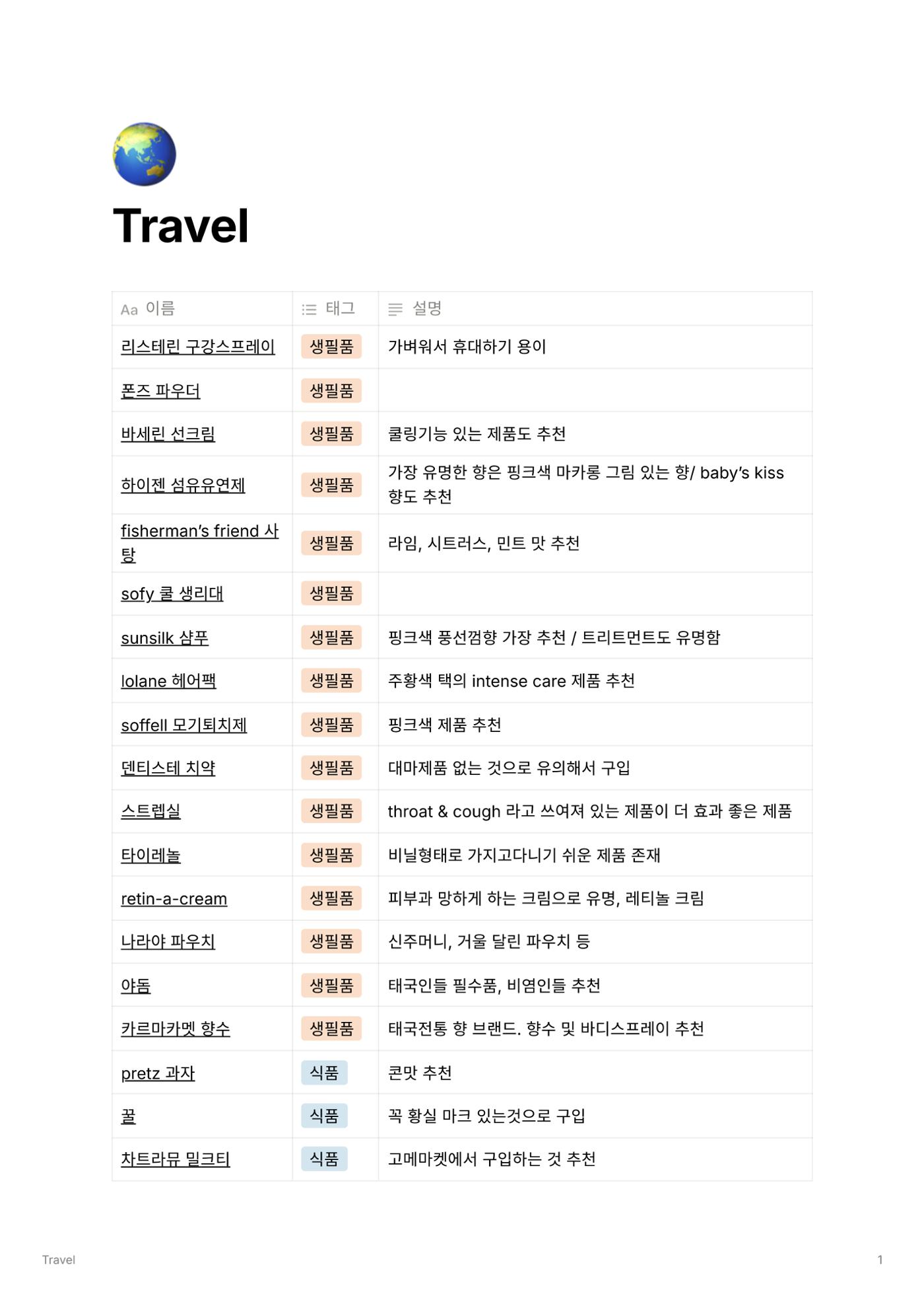 방콕 쇼핑리스트 1페이지