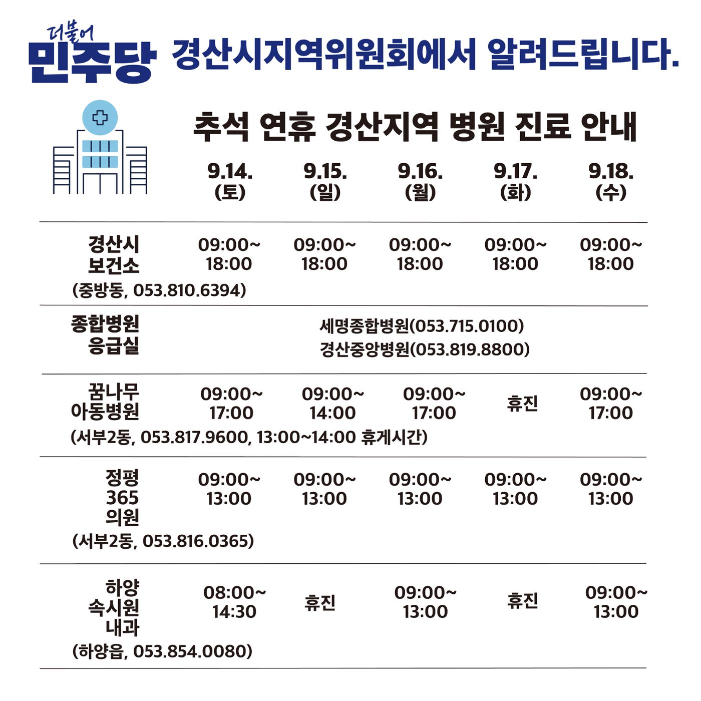 더불어민주당 2024 추석 경산지역 병원약국 안내 2페이지