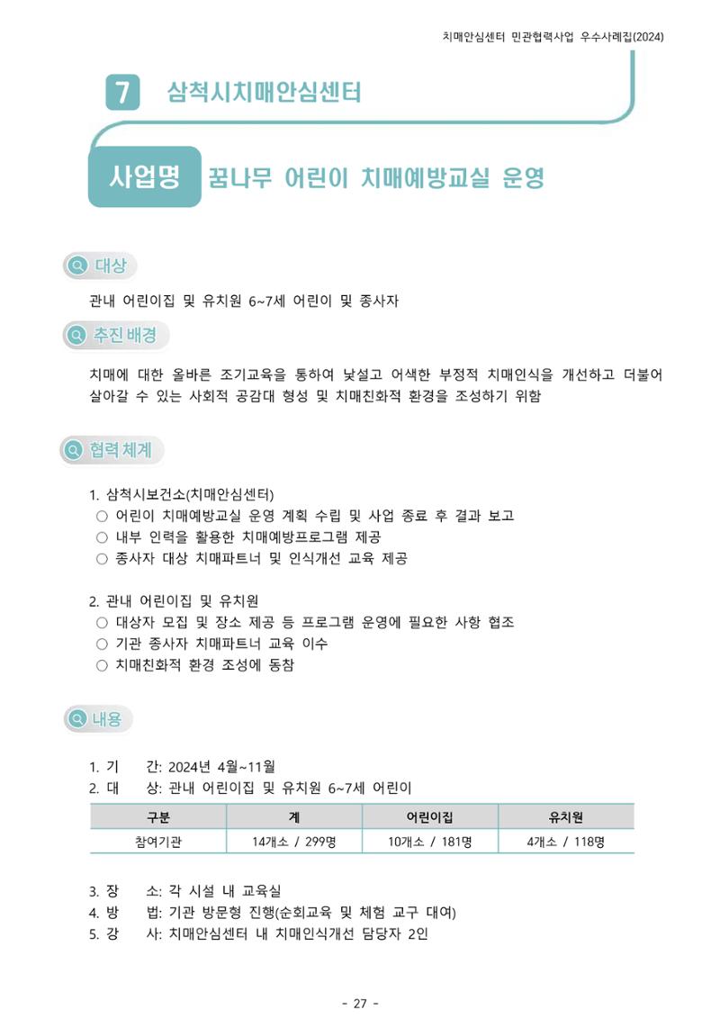 2024년 강원특별자치도 치매안심센터 민관협력사업 사례모음집 28페이지