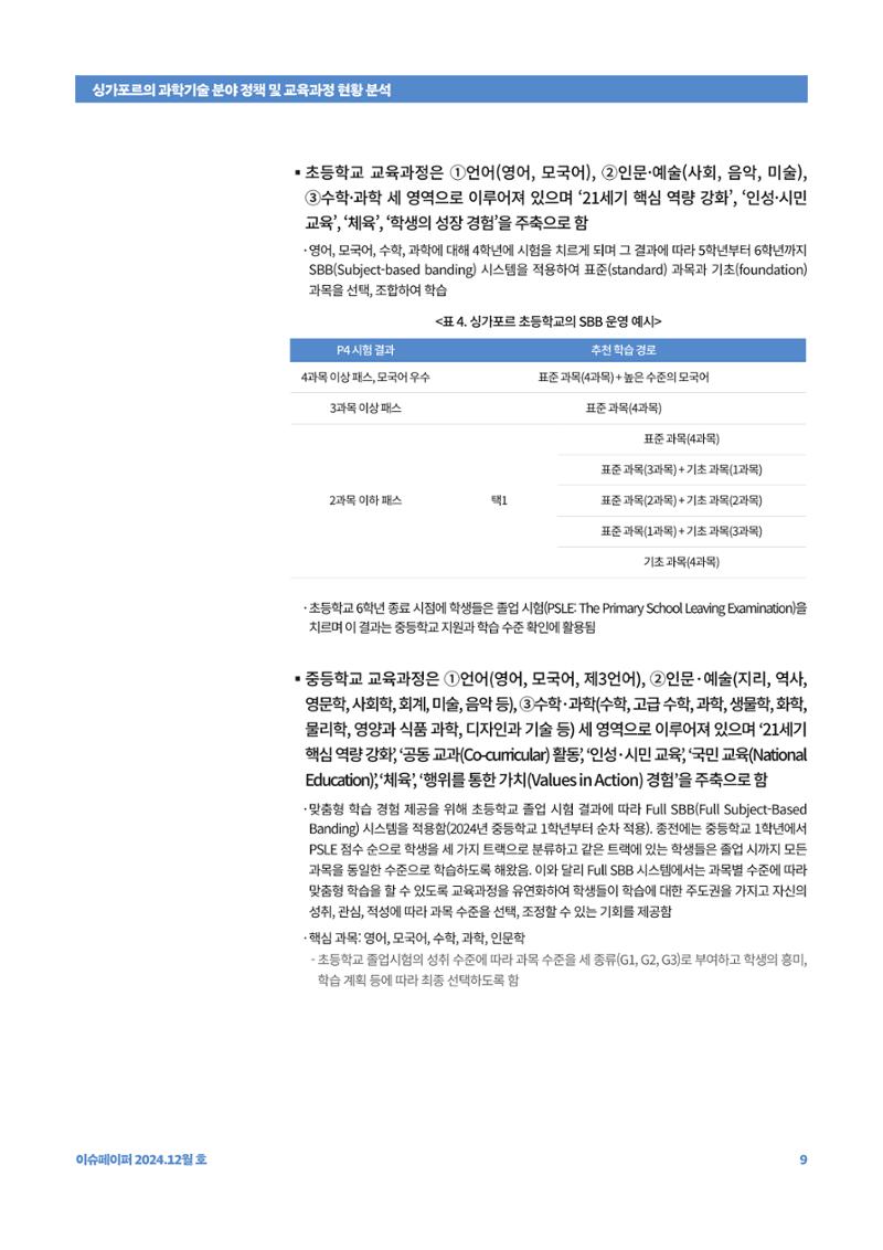 이슈페이퍼_싱가포르의 과학기술 분야 정책 및 교육과정 현황 분석 9페이지