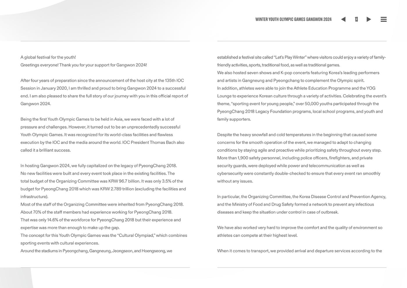 WINTER YOUTH OLYMPIC GAMES GANGWON 2024 OFFICIAL REPORT 13페이지
