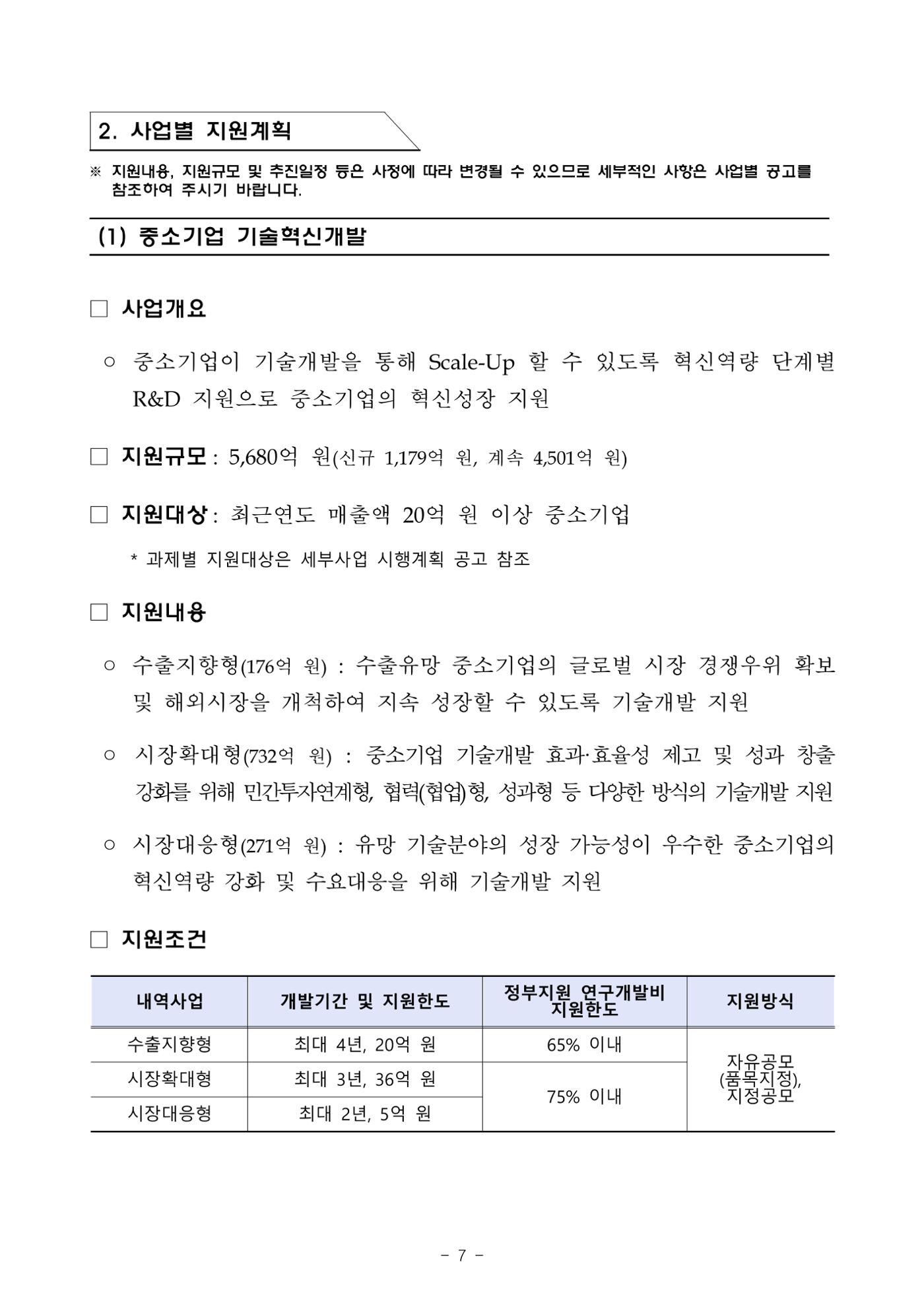 2025년 중소기업 기술개발 지원사업 통합공고 7페이지