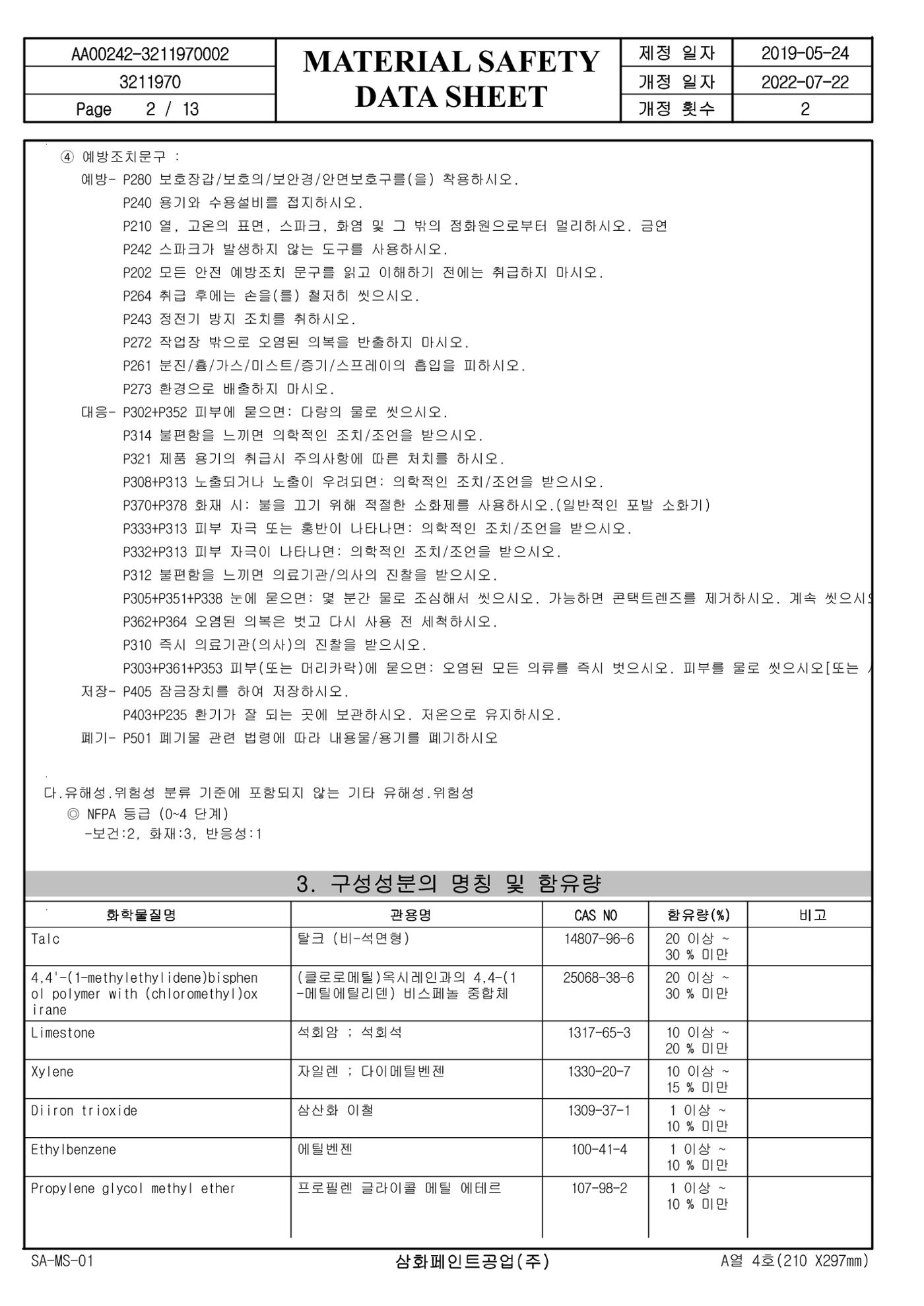 슈퍼폭시4600 적청색 MSDS 2페이지