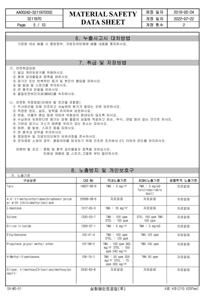 슈퍼폭시4600 적청색 MSDS 5페이지