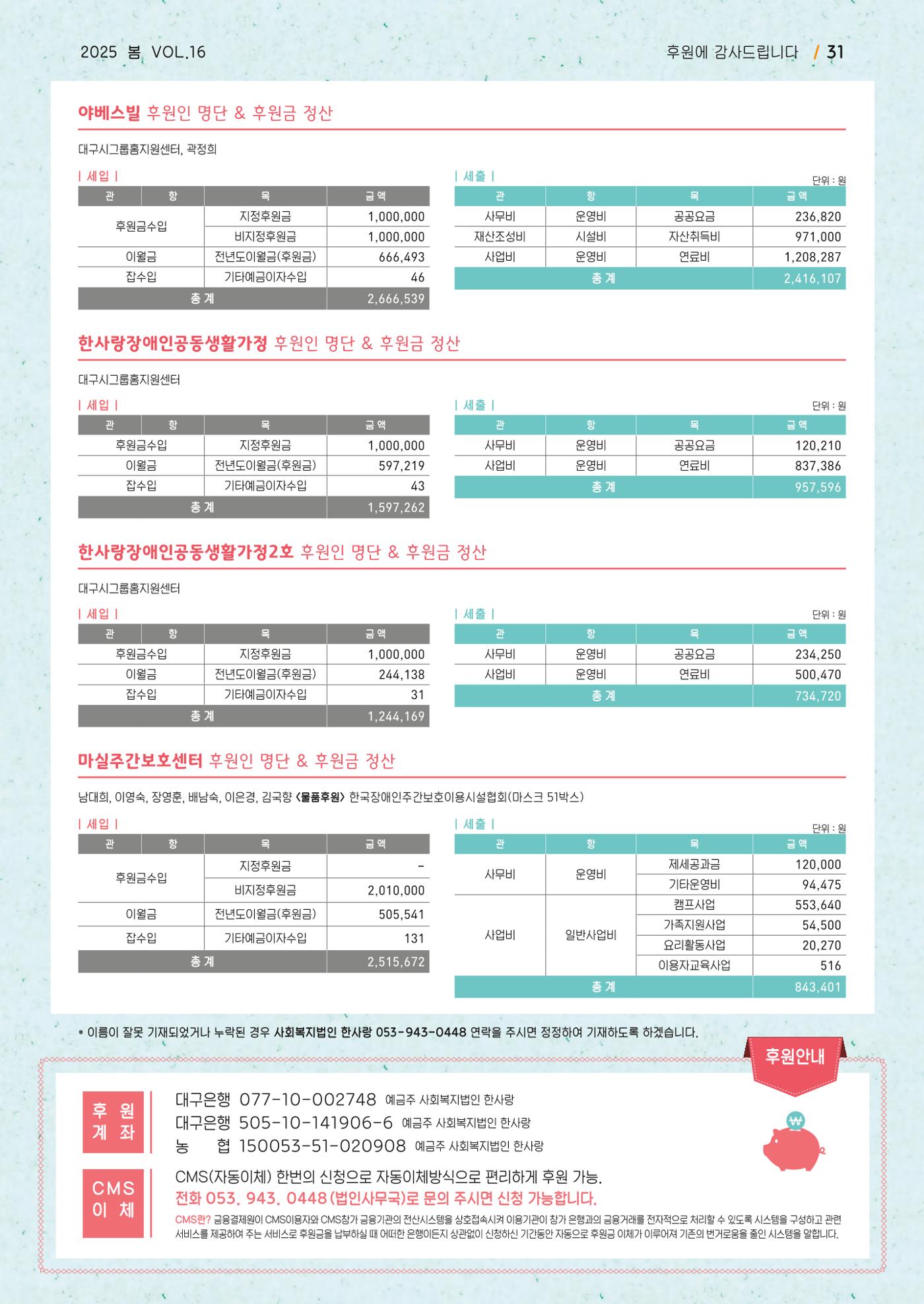 사회복지법인 한사랑 소식지 16호 31페이지