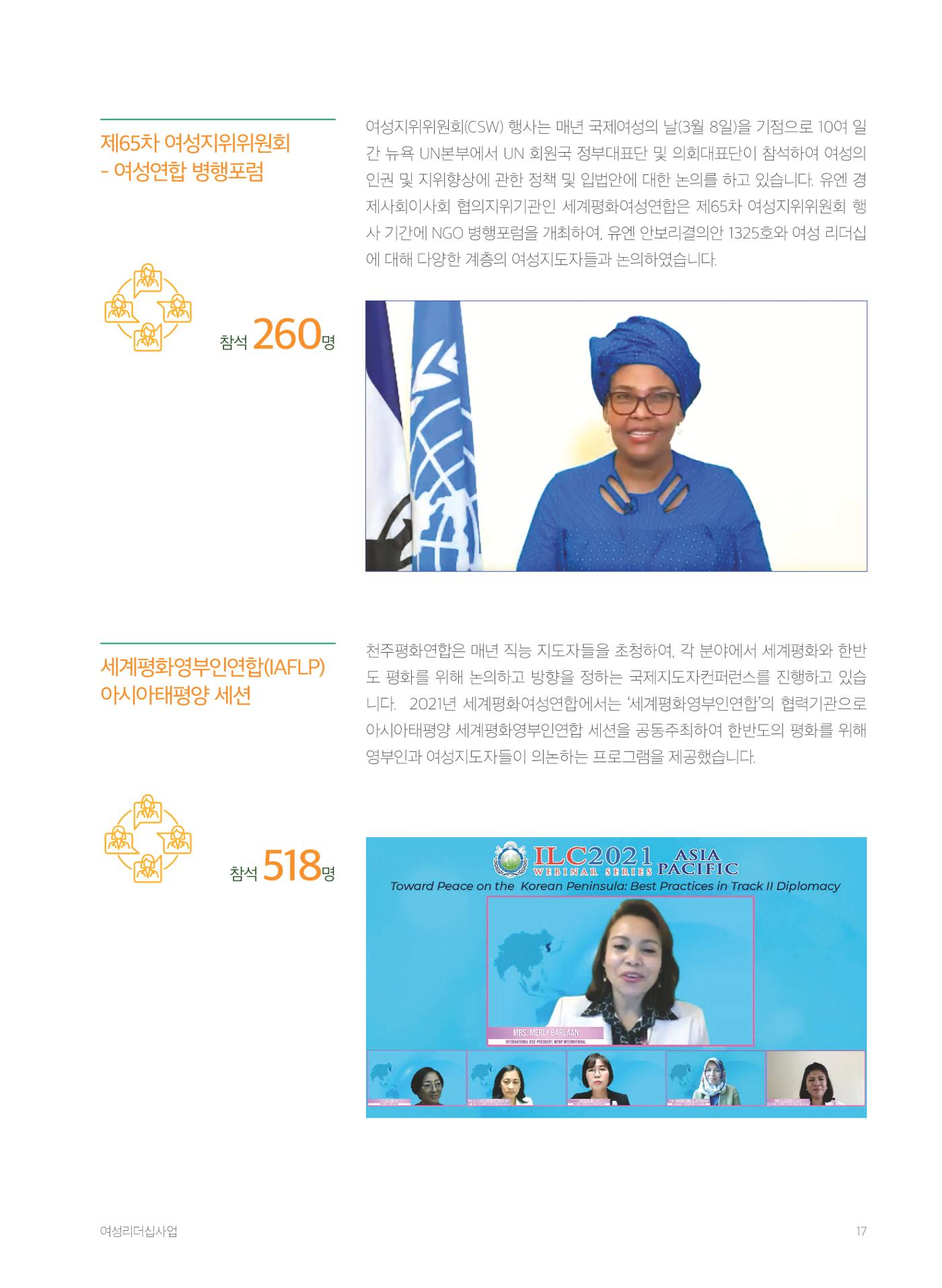 2021 세계평화여성연합 연차보고서 18페이지