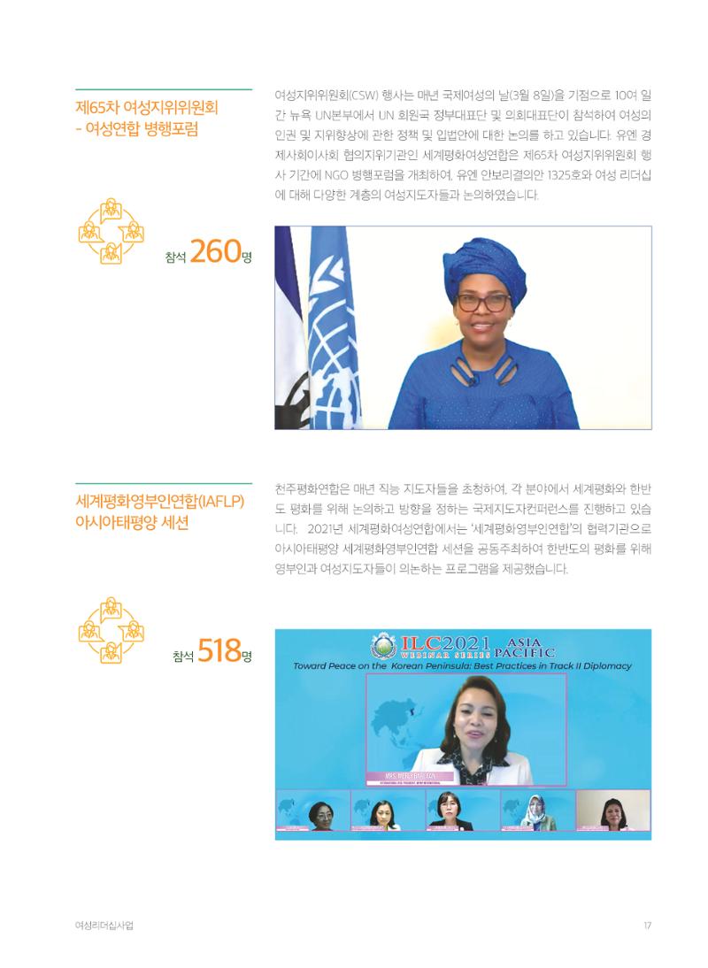 2021 세계평화여성연합 연차보고서 18페이지