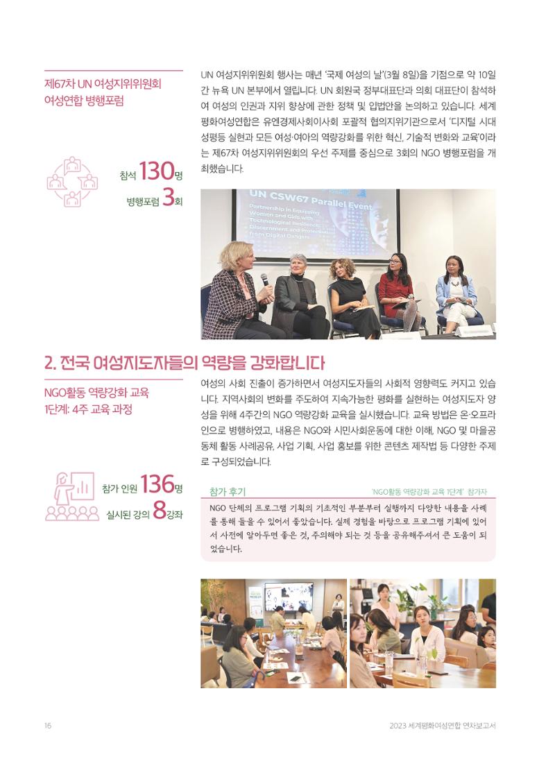 2023 세계평화여성연합 연차보고서 17페이지