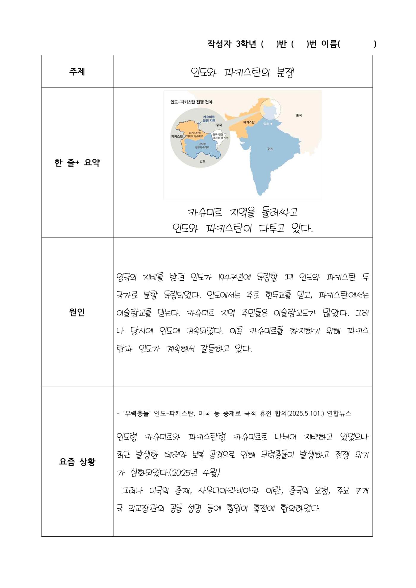 국제사회 이슈 보고서 예시 1페이지