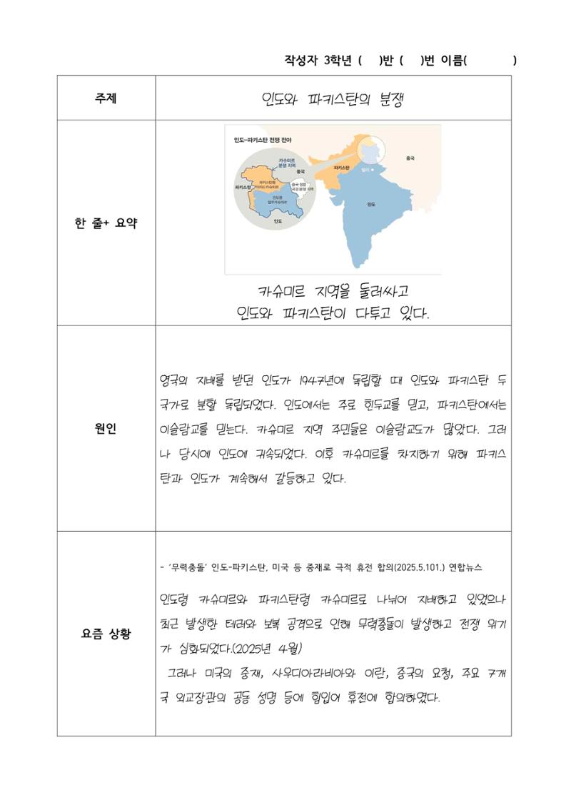 국제사회 이슈 보고서 예시 1페이지