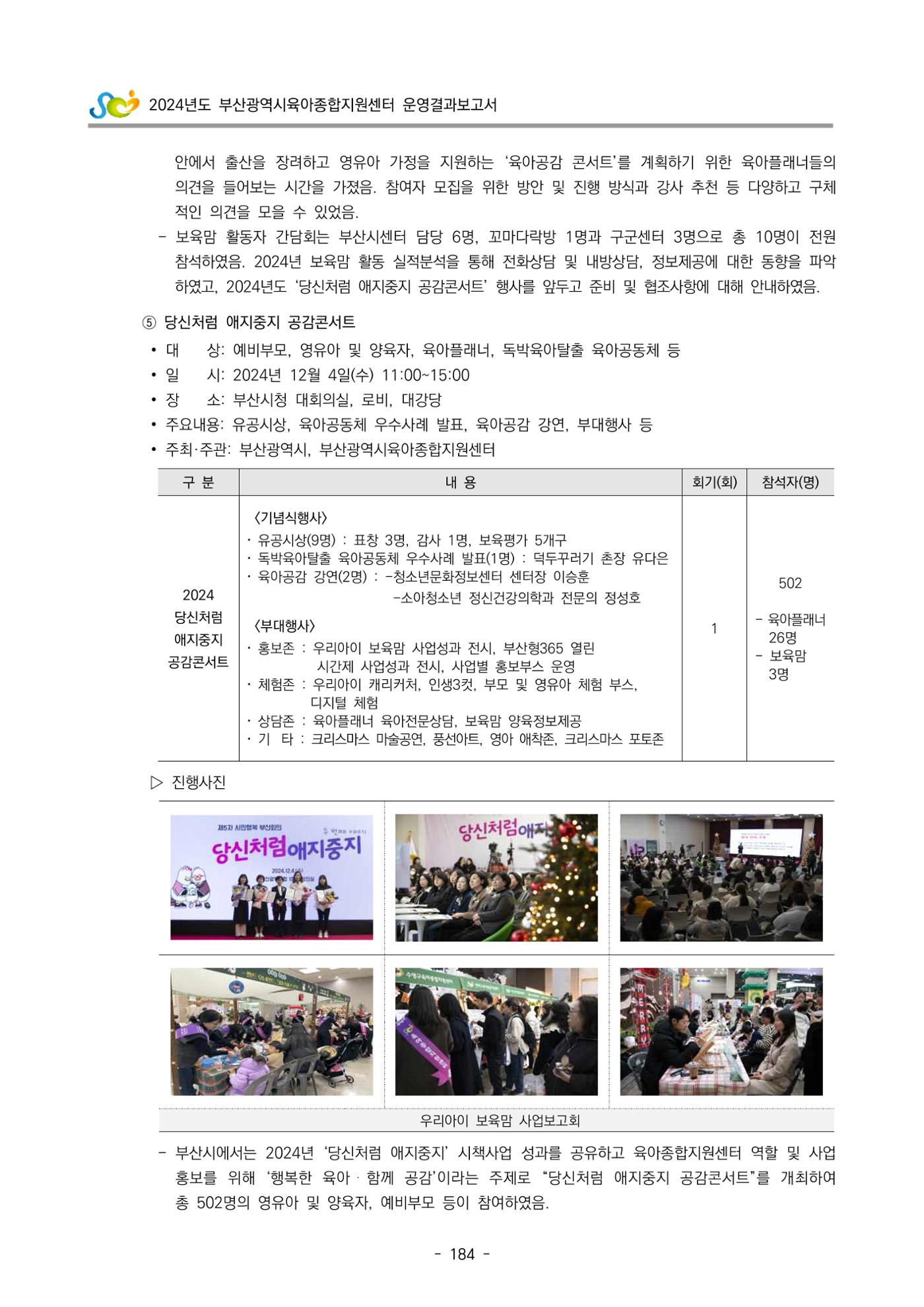 2024년도 부산광역시육아종합지원센터 운영결과보고서 186페이지