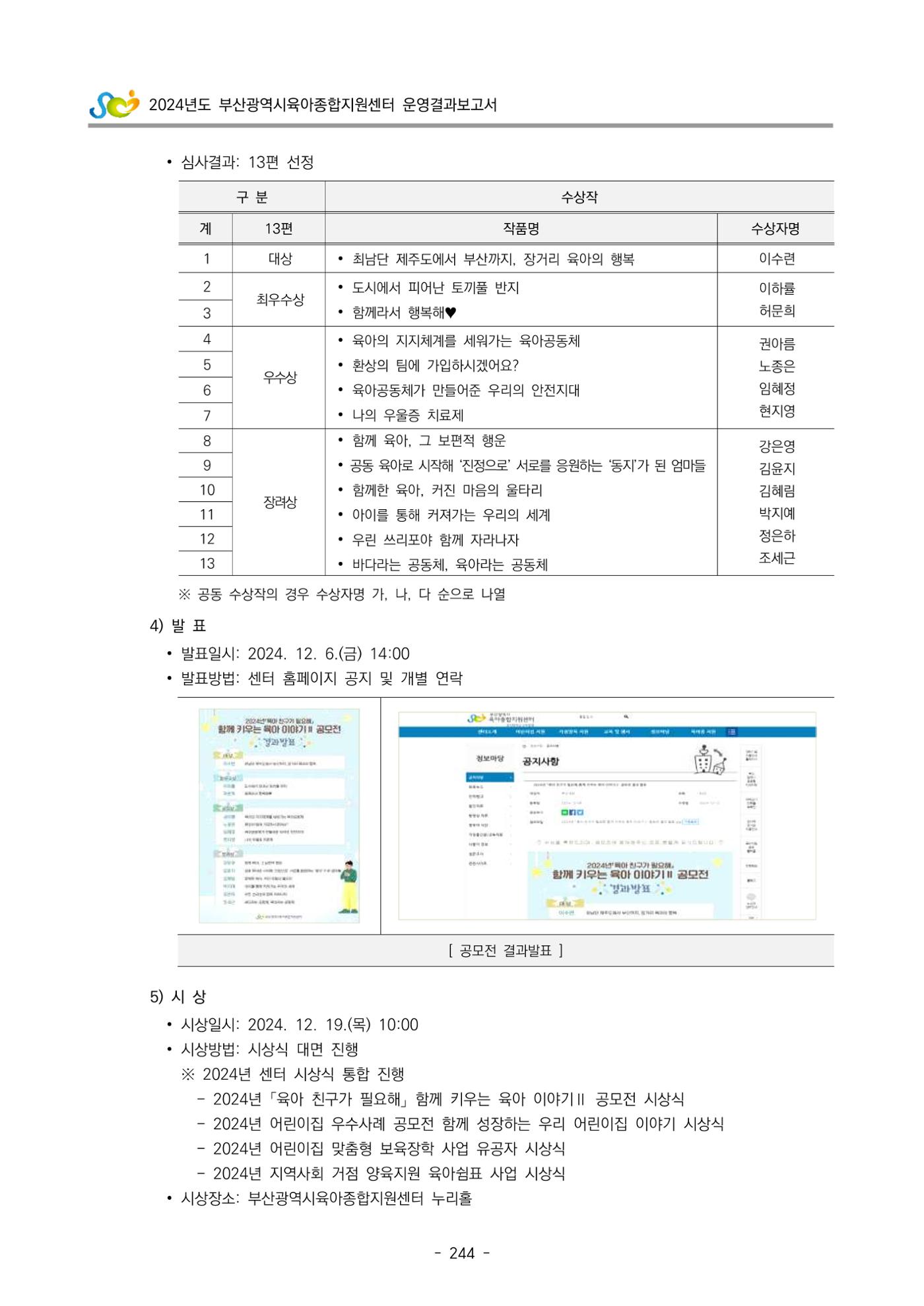 2024년도 부산광역시육아종합지원센터 운영결과보고서 246페이지