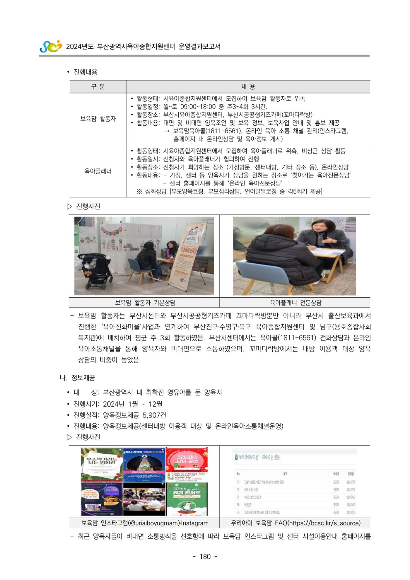 2024년도 부산광역시육아종합지원센터 운영결과보고서 182페이지