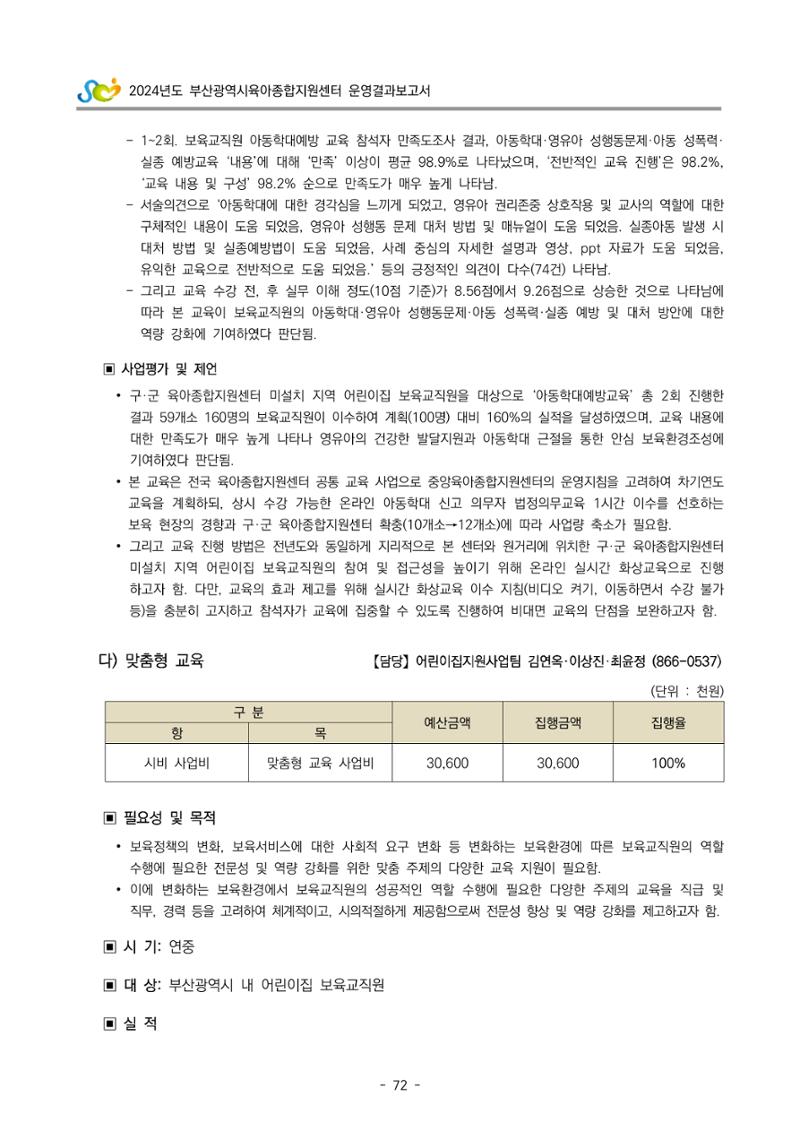 2024년도 부산광역시육아종합지원센터 운영결과보고서 74페이지