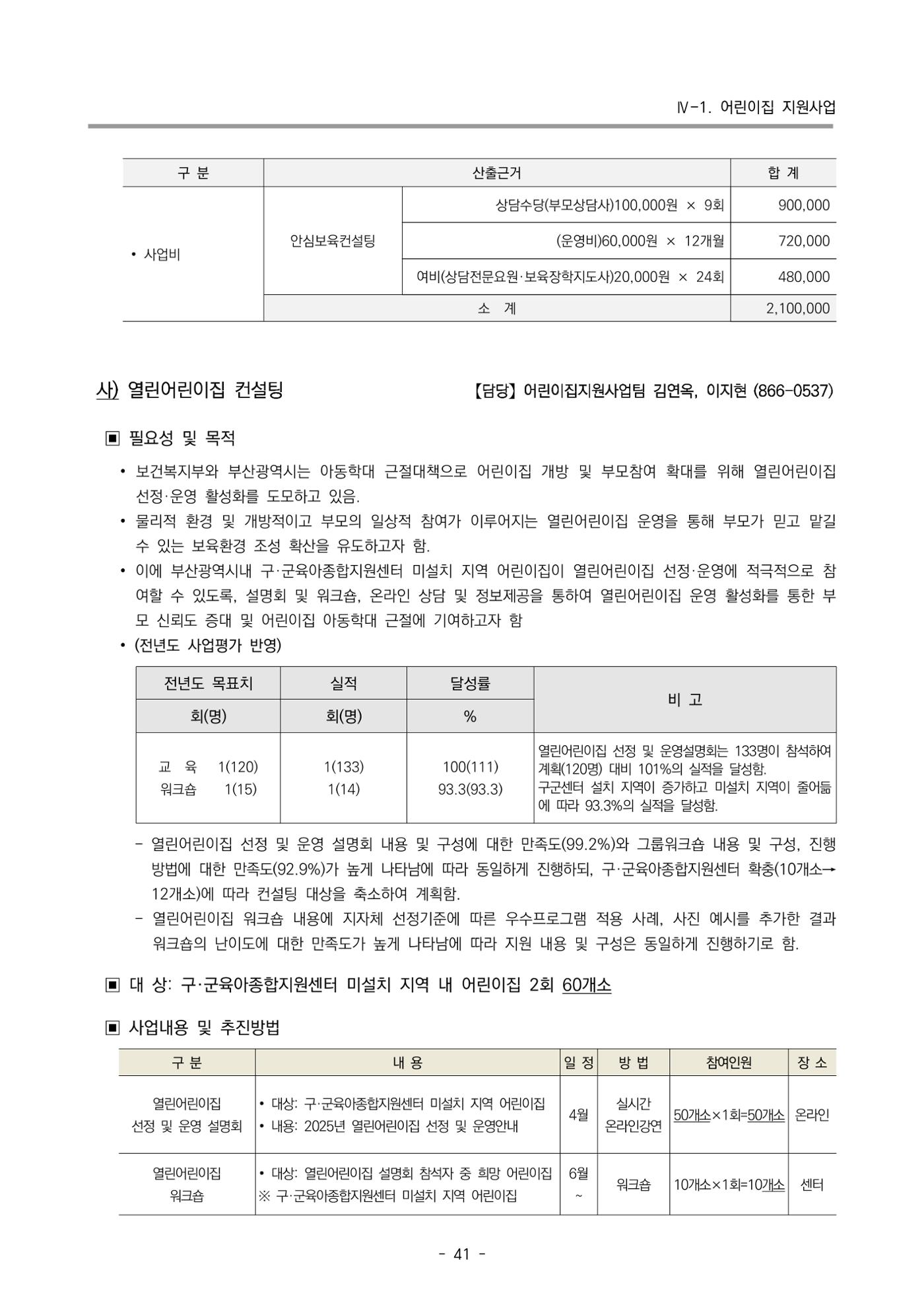 2025년도 부산광역시육아종합지원센터 변경사업계획(안) 43페이지
