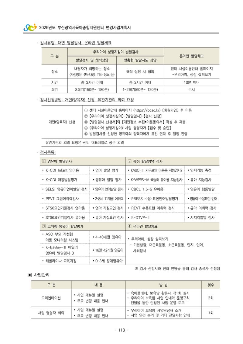 2025년도 부산광역시육아종합지원센터 변경사업계획(안) 120페이지