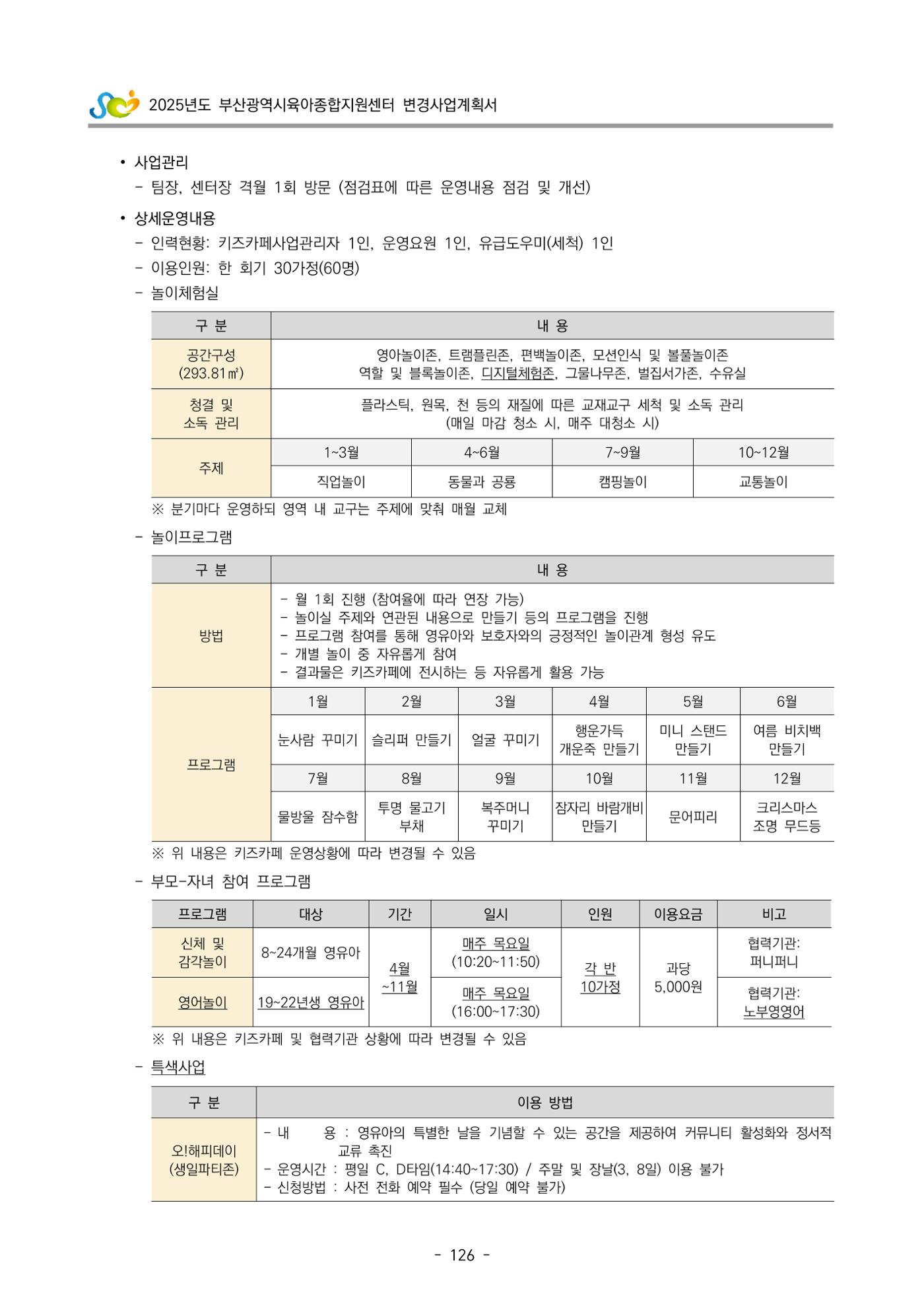 2025년도 부산광역시육아종합지원센터 변경사업계획(안) 128페이지
