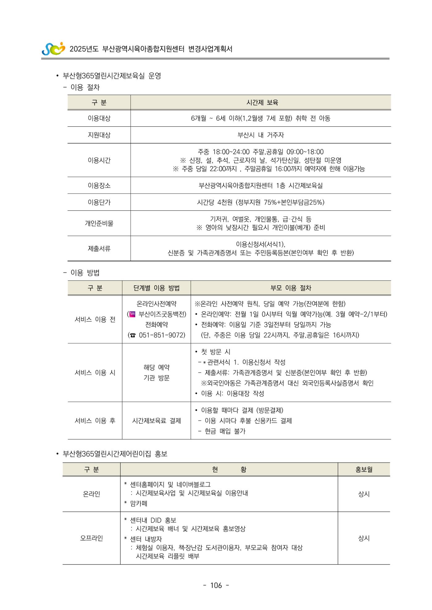 2025년도 부산광역시육아종합지원센터 변경사업계획(안) 108페이지