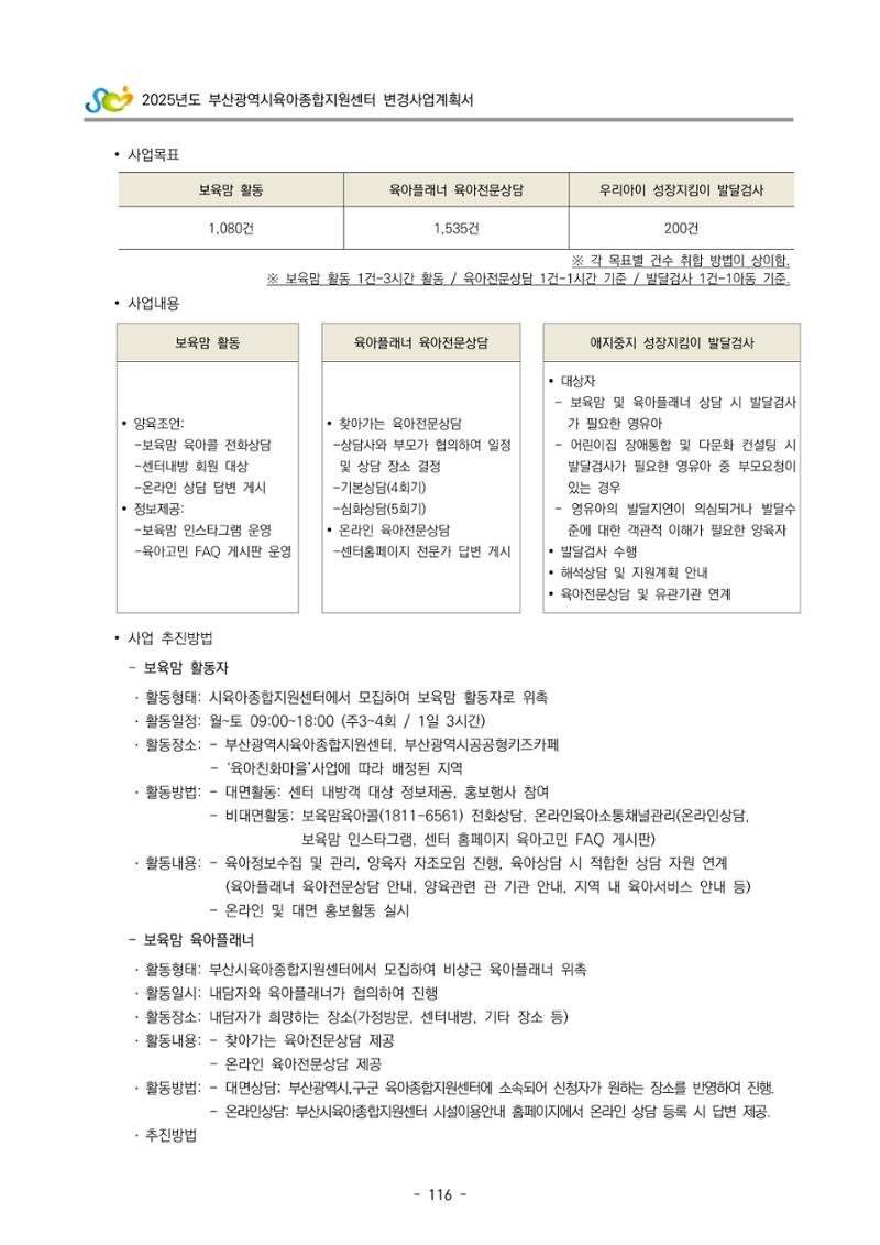 2025년도 부산광역시육아종합지원센터 변경사업계획(안) 118페이지