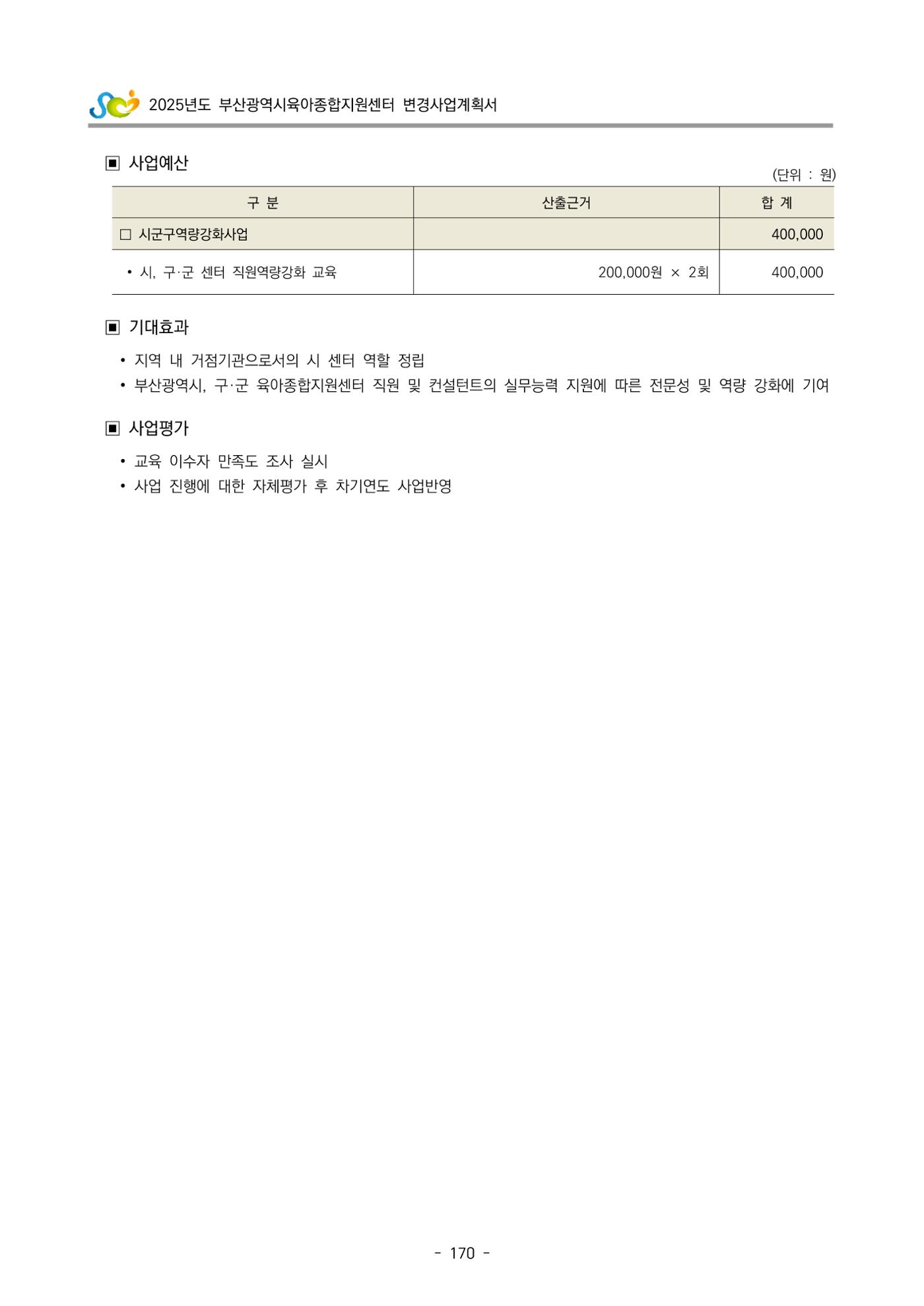2025년도 부산광역시육아종합지원센터 변경사업계획(안) 172페이지