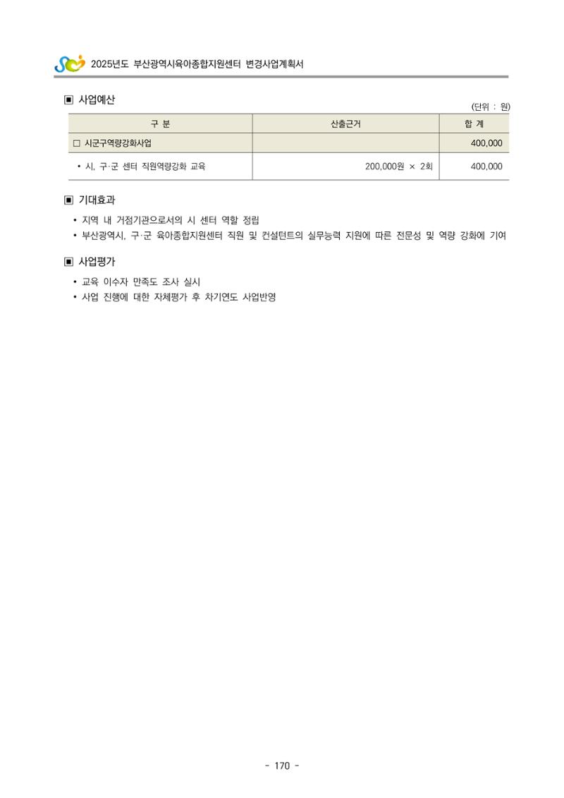 2025년도 부산광역시육아종합지원센터 변경사업계획(안) 172페이지