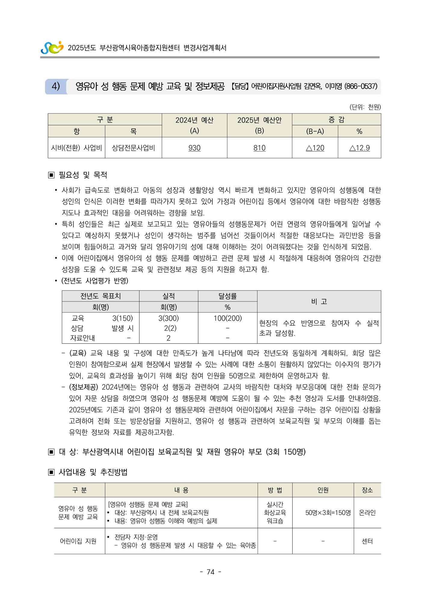 2025년도 부산광역시육아종합지원센터 변경사업계획(안) 76페이지