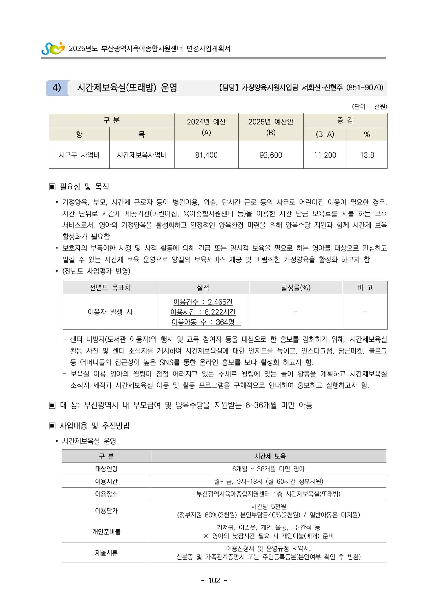 2025년도 부산광역시육아종합지원센터 변경사업계획(안) 104페이지