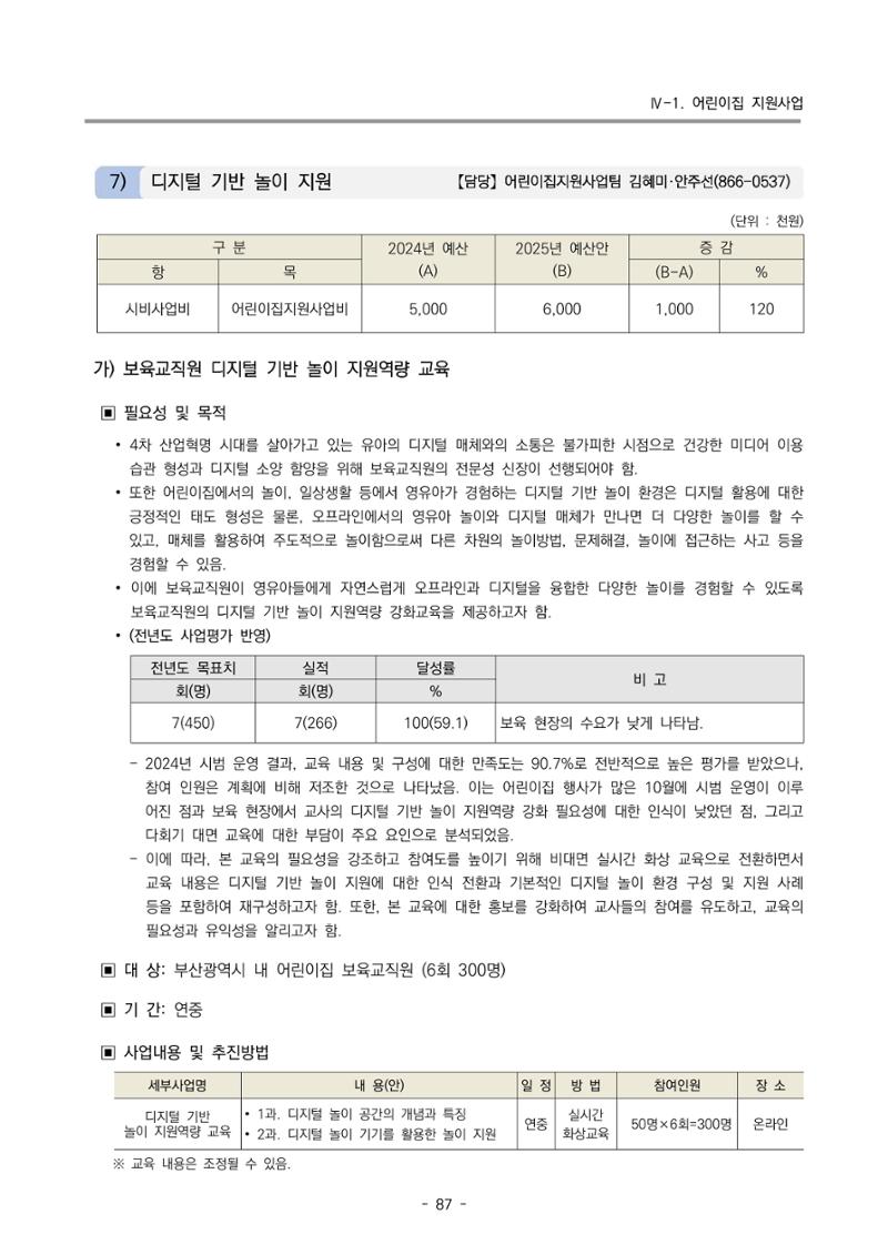 2025년도 부산광역시육아종합지원센터 변경사업계획(안) 89페이지