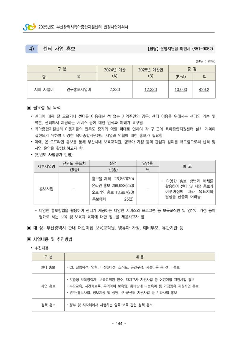 2025년도 부산광역시육아종합지원센터 변경사업계획(안) 146페이지