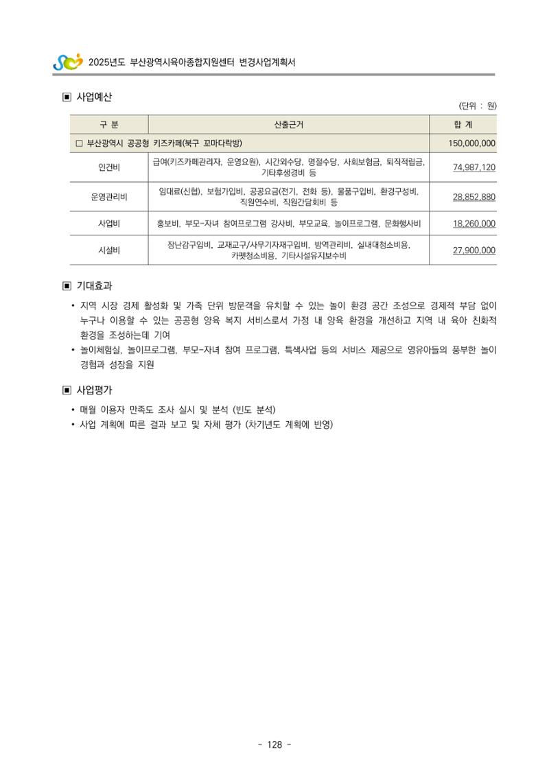 2025년도 부산광역시육아종합지원센터 변경사업계획(안) 130페이지