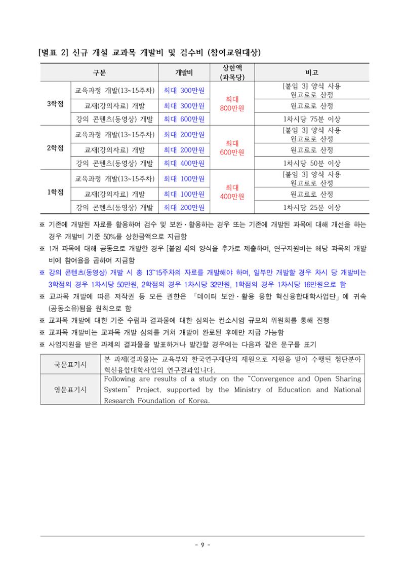 사업단 사업비 집행지침 9페이지