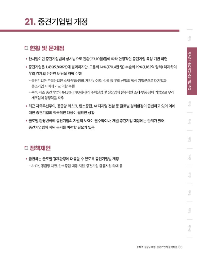 회복과 성장을 위한 중견기업계 정책제언 65페이지